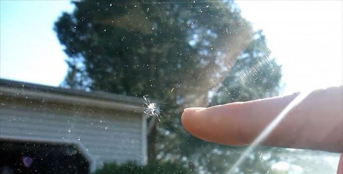 Simple repair of a chip on a car windshield