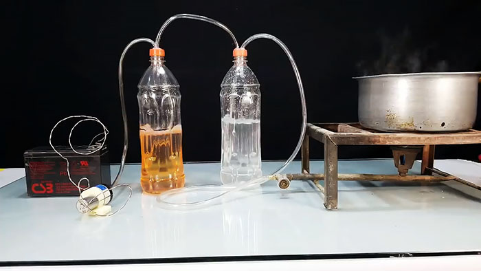 A simple installation for producing gas from gasoline for burning a burner