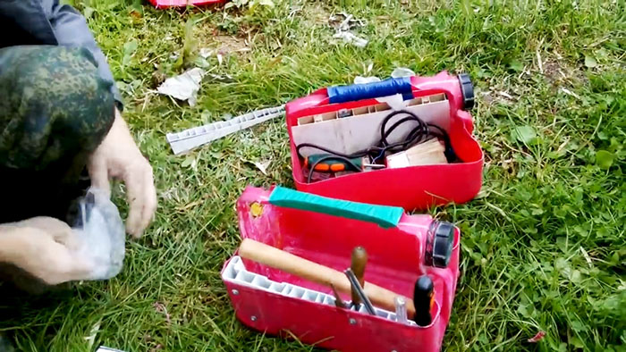 Great tool box made from a plastic canister