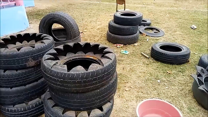 Flower girl made from an old tire