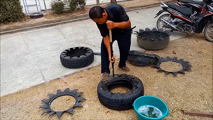 Flower girl made from an old tire