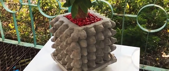 Flower pot made of cement and egg trays