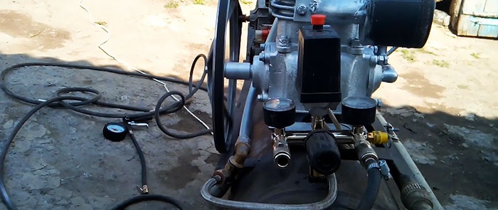 Air compressor from a ZIL unit and a washing machine engine