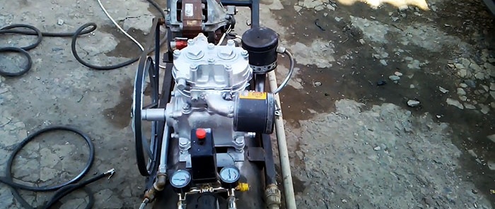 Air compressor from a ZIL unit and a washing machine engine