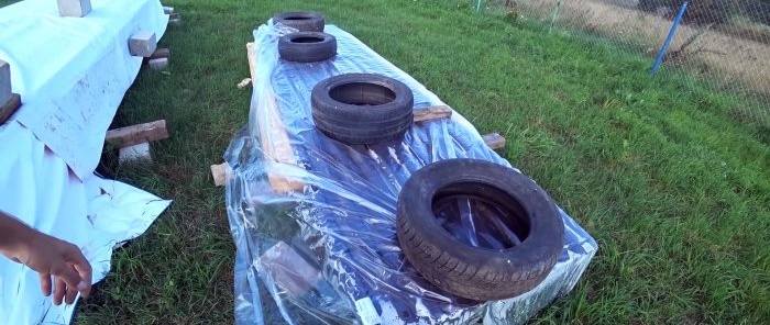 A cheap foundation made from car tires in a couple of hours