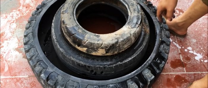 How to make a three-tier garden fountain from old tires