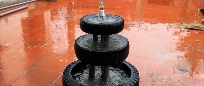 How to make a three-tier garden fountain from old tires