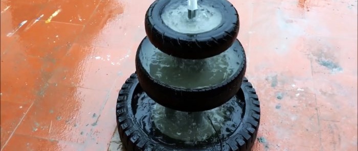 How to make a three-tier garden fountain from old tires