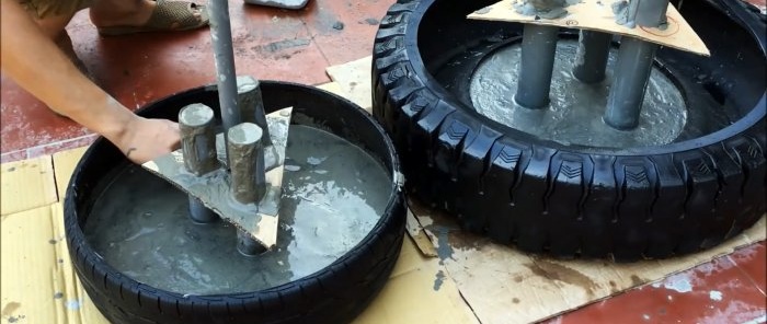 How to make a three-tier garden fountain from old tires