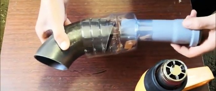 We connect 2 pipes of different diameters with a PET bottle