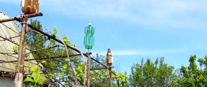 With such a pinwheel made of PET bottles, birds will fly around your area