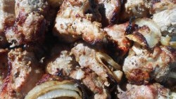 Shish kebab marinated on onions: softness and juiciness guaranteed