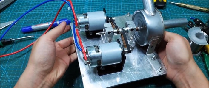 How to make a powerful pump with two motors from cans