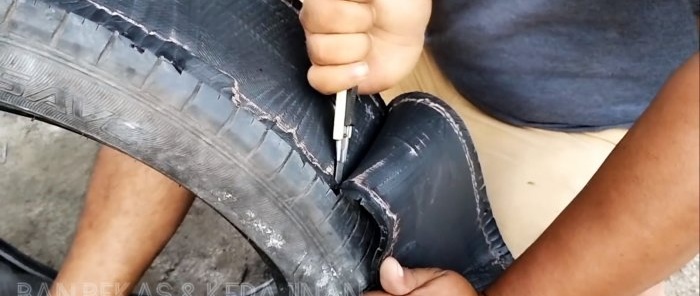 Repairing a leaky sole with a car tire