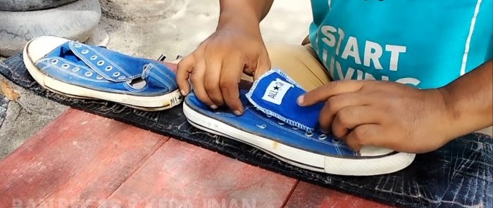 Repairing a leaky sole with a car tire