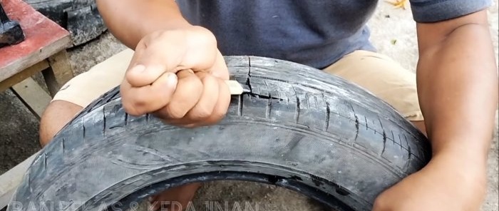 Repairing a leaky sole with a car tire