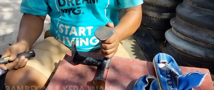 Repairing a leaky sole with a car tire