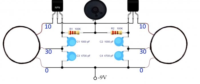 How to make a Butterfly metal detector using only 2 transistors