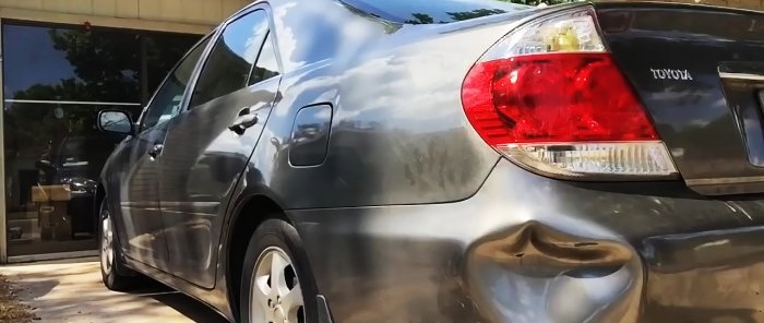 How to remove a dent on a car body with hot glue without painting