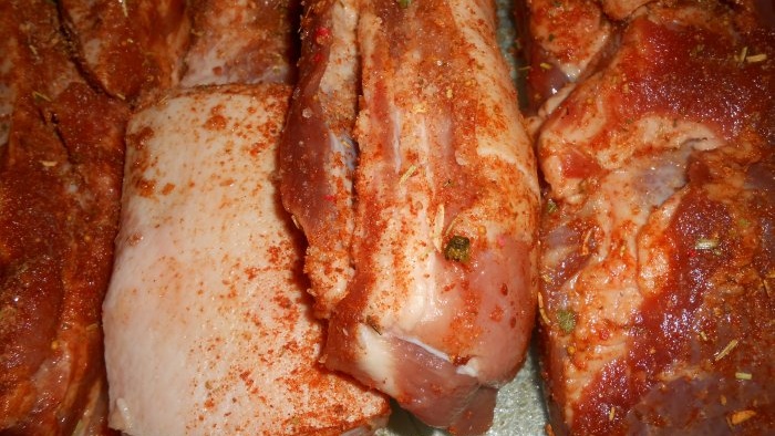 Lard boiled in a plastic bag with spices