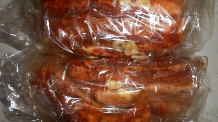 Lard boiled in a plastic bag with spices