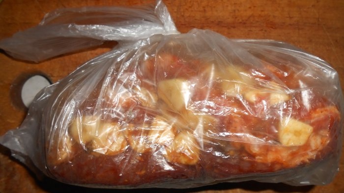 Lard boiled in a plastic bag with spices