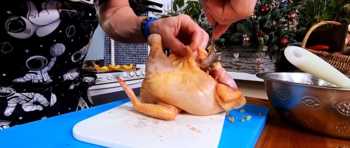 Stuffing is added to the chicken