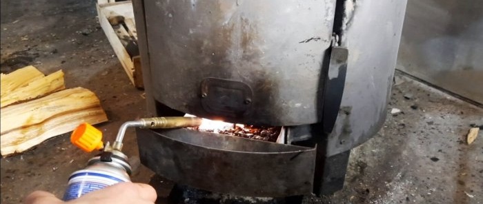 To light the stove, you need to ignite the waste ash using a gas burner