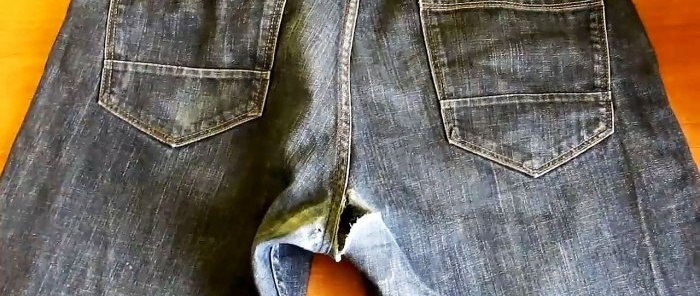 How to sew up a rip between jeans legs