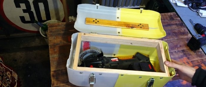 Open tool box made from plastic canisters