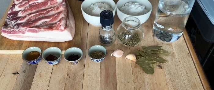 Ingredients for making lard lardo