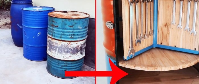 How to make a mobile tool storage cabinet from a steel barrel