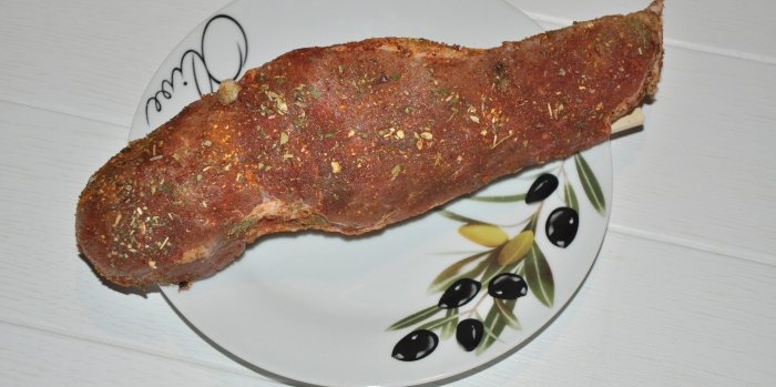 Pork basturma in the refrigerator