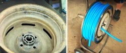 How to make a mobile garden hose reel from a wheel rim