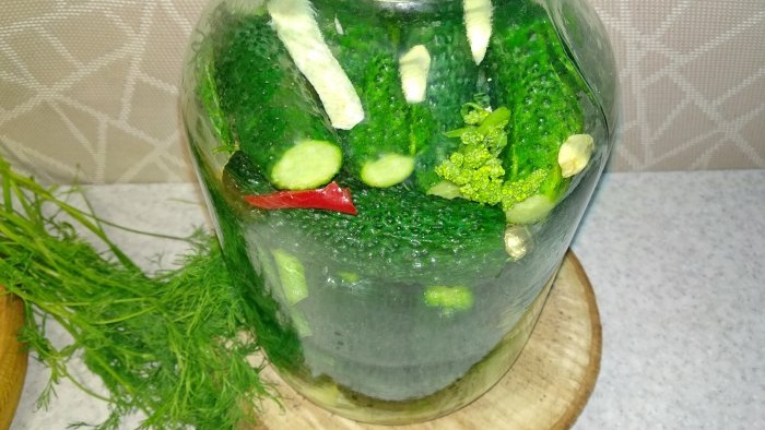 Classic recipe for pickling crispy lightly salted cucumbers in a jar