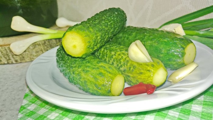 Classic recipe for pickling crispy lightly salted cucumbers in a jar