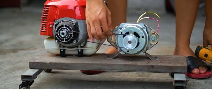 How to make a 220V generator from a washing machine motor and a brush cutter motor