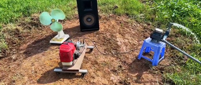 How to make a 220V generator from a washing machine motor and a brush cutter motor