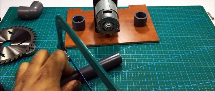 Do-it-yourself hand-held circular saw for wood from PVC pipes