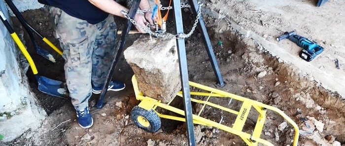 How to make a winch for pulling concrete pillars or large stones out of the ground