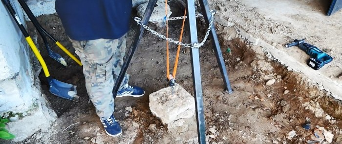 How to make a winch for pulling concrete pillars or large stones out of the ground