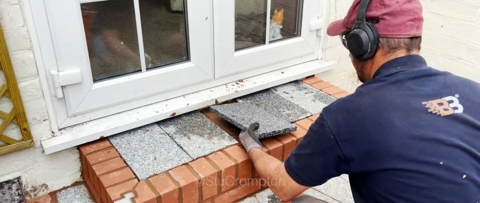 We make a beautiful staircase on the porch from bricks and tiles with our own hands