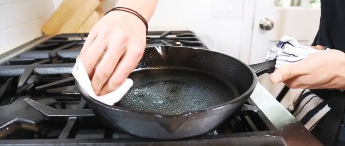 How to properly clean a cast iron frying pan after use to maintain its non-stick properties