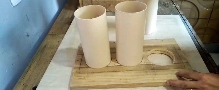 How to make a simple mold for casting cement blocks from boards and PVC pipe