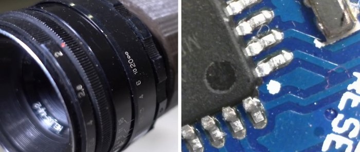 USB microscope for soldering from a webcam and an old camera lens