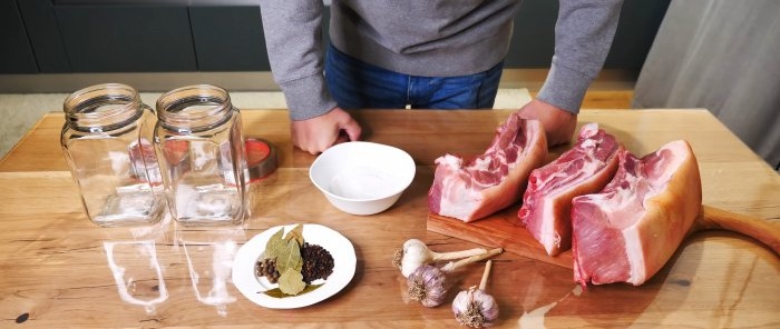 Juicy lard in brine in a jar