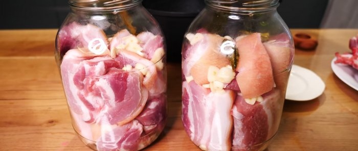 Juicy lard in brine in a jar