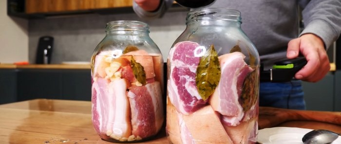 Juicy lard in brine in a jar