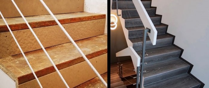 How to beautifully decorate a wooden staircase with vinyl tiles