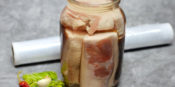 Lard in cold spicy brine